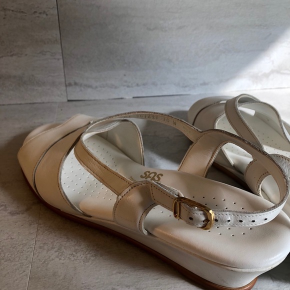 SAS White Bone Wedge Sandals Tripad Comfort 10 W - Picture 8 of 10
